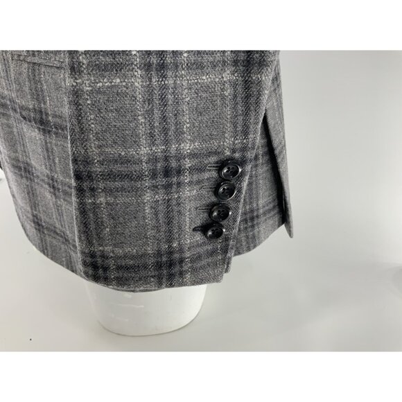 Holland & Sherry Blazer 44S Gray Plaid Wool Cashmere Func Cuffs 2B 2V YGI R4-73 - Picture 5 of 16
